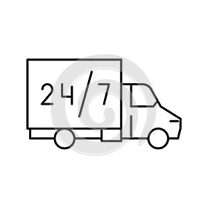 truck around clock free shipping service line icon vector illustration