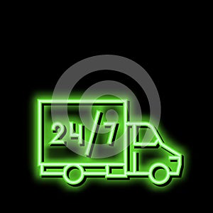 truck around clock free shipping service neon glow icon illustration