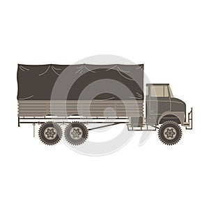 Truck, auto truck, lorry, camion side view monochrome flat in gray color theme