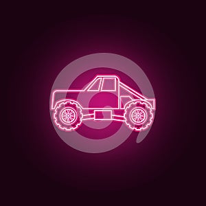 Truck bigfoot car neon icon. Elements of bigfoot car set. Simple icon for websites, web design, mobile app, info graphics