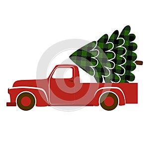 Truck with a buffalo plaid Christmas tree.