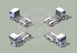 Truck cab in four views isometric icon vector graphic illustration design. Infografic elements