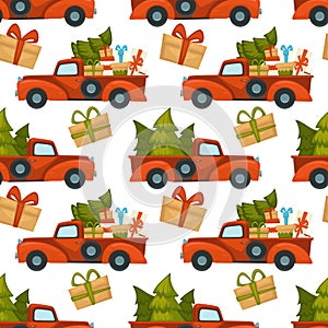 Truck car with pine tree and presents pattern