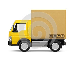 Truck with Cardboard Box House Isolated Moving House Concept
