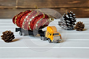 The truck carries a magic bump for a children`s New Year