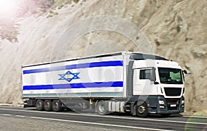 Truck carrying goods. Import- export of products from Israel- concept. No logo, brand.