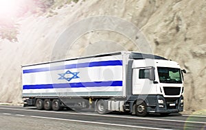 Truck carrying goods. Import of products from Israel- concept