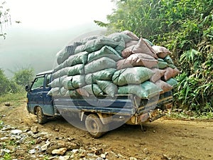 Truck carrying sacks of rice
