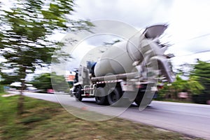 Truck concrete mixer, panning camera