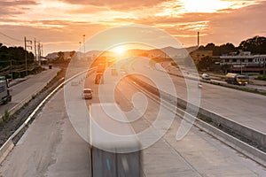 Truck container on road speed delivery