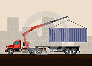 Truck crane trailer with cargo photo