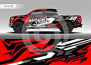 Truck decal wrap design vector. Graphic abstract stripe racing background kit designs for vehicle, race car, rally, and adventure 