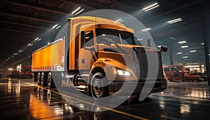 Truck delivering cargo, motion blur, warehouse, construction machinery, commercial dock generated by AI