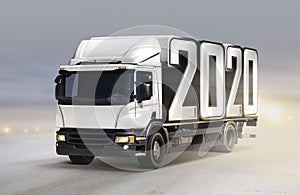 Truck delivers 2020 by new year in winter