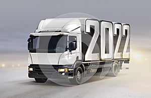 Truck delivers 2022 by new year in winter