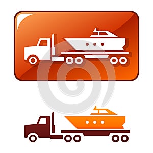 Truck delivers the boat. Vector icon