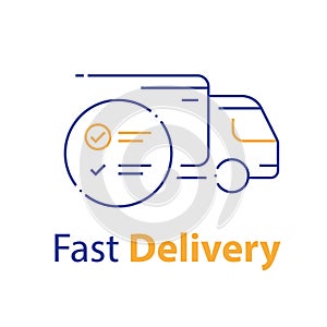 Truck delivery, distribution service, check list, order shipping, transportation company