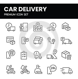 Truck Delivery Related Vector Line Icons.