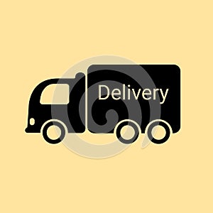 Truck delivery silhouette black icon. Vector flat illustration