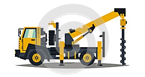 Truck drilling. Yellow, isolation on a white background. Drilling rig. Anchor truck. Construction machinery. Crushing of