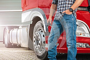 Truck Driver with Keys To His Brand New Semi Truck