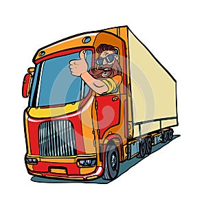 Truck driver. man with beard thumbs up