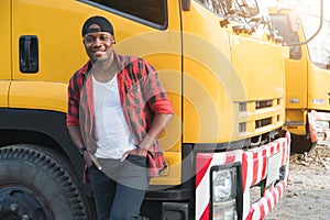 Truck driver man smiling confident in insurance cargo transport