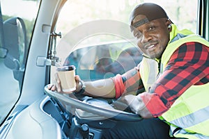 Truck driver man smiling confident in insurance cargo transport