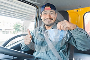 Truck driver wearing a mask