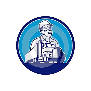 Truck Driver Wearing Mask Transport Circle Mascot