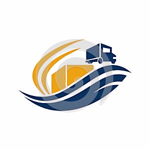 A truck drives across a body of water, creating ripples in its wake, Using negative space creatively in a logo for a shipping