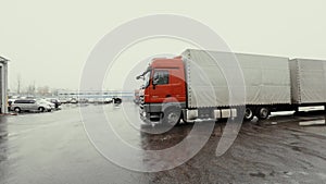 Truck drives through logistics center