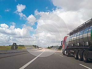 truck driving on the highway in Poland. Transportation of heavy loads