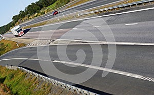 Truck driving on scenic freeway