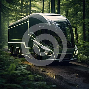 Truck. Ecological concept. Truck made of green vegetation in the forest