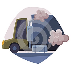 Truck Emitting Dark Smoke, Ecological Problem, Air Pollution Vector Illustration