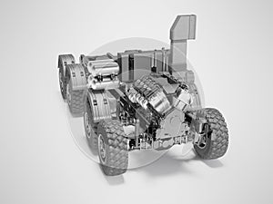 Truck with engine without cab 3d illustration on gray background with shadow