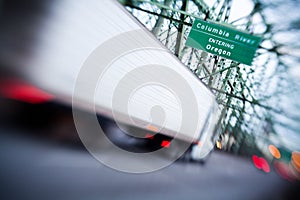 Truck entering Oregon on Interstate