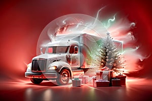 A truck filled with New Year's boxes with gifts is driving