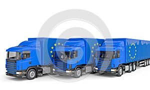 Truck with flag of europe. European trade concept