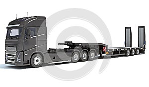 Truck with flatbed trailer 3D rendering on white background