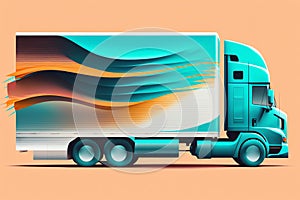 Truck with freight moving fast. Big truck driving on road. Blurred image. Generative AI.