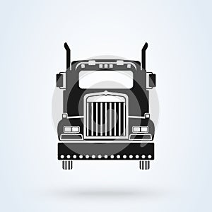 Truck front icon vector illustration. Isolated on White. Freight Solutions. Trucking Logo
