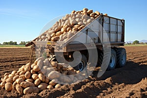 A truck full of harvested potatoes at the farm. AI Generated