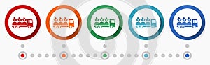 Truck, garden tranport concept vector icon set, infographic template, flat design colorful web buttons in 5 color options