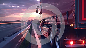 The truck on highway at sunset.AI generated image