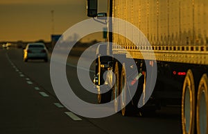 Truck on Highway in Sunset Light