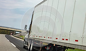 Truck on a highway in US, closeup side view