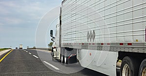 Truck on a highway in US, closeup side view