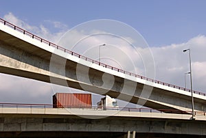 Truck in highway viaduct